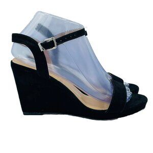 SImply Be Shoes Womens Size 5 Wide Black Wedge Bootie Ankle Strap Sandals Heels